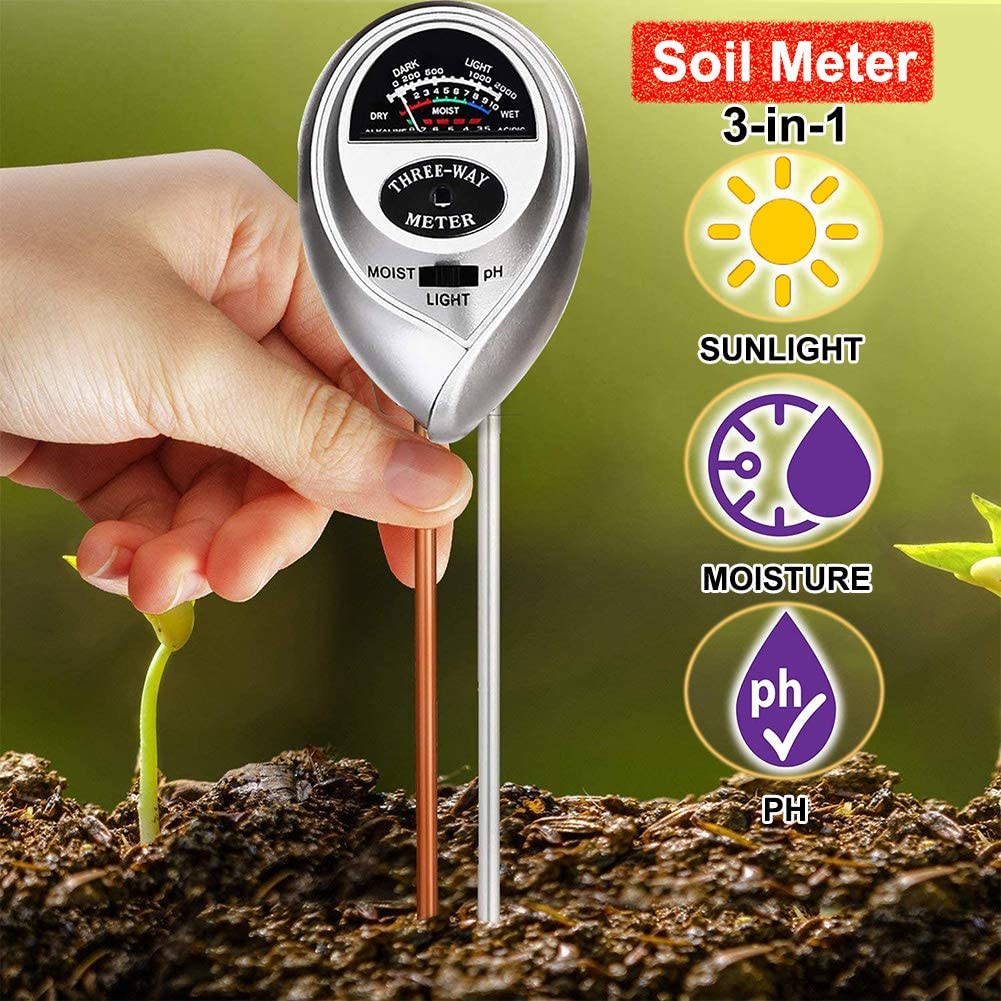 Womtri Soil Tester,3-in-1 Soil Test Kit with Moisture,Light and PH Test,Soil Moisture Meter,Great for Garden, Lawn, Farm, Indoor & Outdoor Use (Silver)
