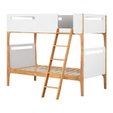 South Shore 12244 Bebble Twin Modern Bunk Beds (39"), Pure White and Exotic Light Wood