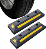 2 Pack Heavy Duty Rubber Parking Blocks Wheel Stop for Car Garage Parks Wheel Stop Stoppers Professional Grade Parking Rubber Block Curb w/Yellow Refective Stripes for Truck RV, Trailer 21.25