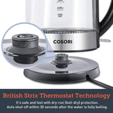 COSORI Electric Kettle(BPA-Free) 1.7 L Water Boiler & Tea Heater with LED Indicator Light,Auto Shut-Off & Boil-Dry Protection, 100% Stainless Steel Inner Lid & Bottom, Borosilicate glass