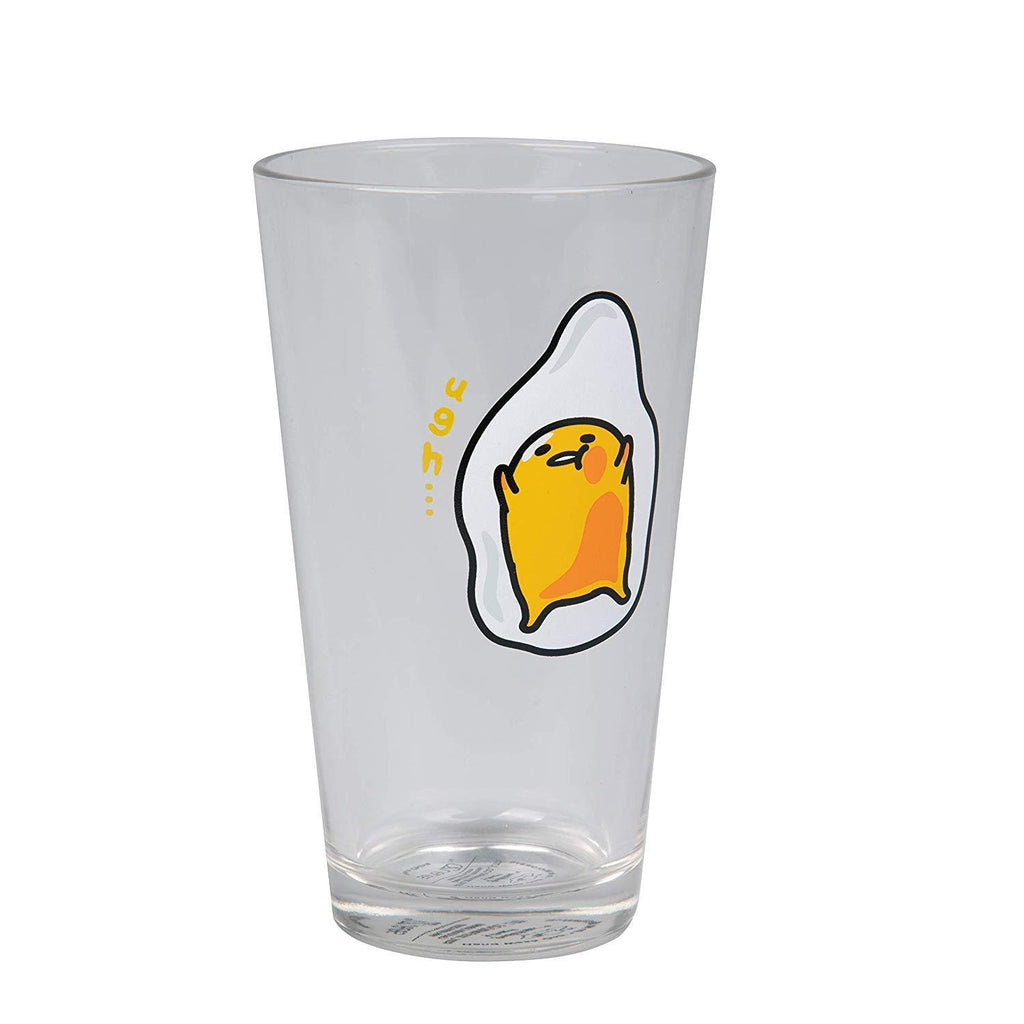 Gudetama The Lazy Egg Pint Glass Set - Cute Front and Back Gudetama Egg Yolk Design - Sanrio - 15 oz