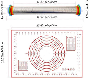 Rolling Pin, Adjustable Stainless Steel Rolling Pin with 4 Removable Adjustable Thickness Ring and Pastry Mat, Dedicated for Baking Dough, Pizza, Pastries, Pie, Pasta and Cookies - Non Stick by JOFUYU