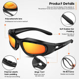BELINOUS Safety Glasses, Polarized Motorcycle Riding Glasses Goggles Sunglasses Accessory for Men Women, 4 in 1 Copper Smoke Clear Yellow Lenses, Black Frame, Cycling Driving Hunting Fishing Shooting