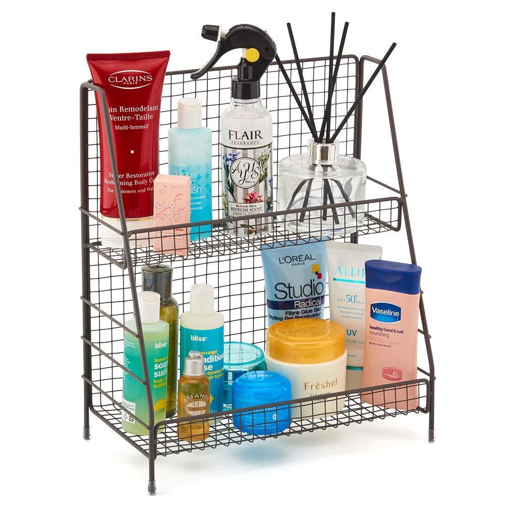 2-Tier Organizer Rack, EZOWare Wire Basket Storage Container Countertop Shelf for Kitchenware Bathroom Cans Foods Spice Office and more - Rustic Brown