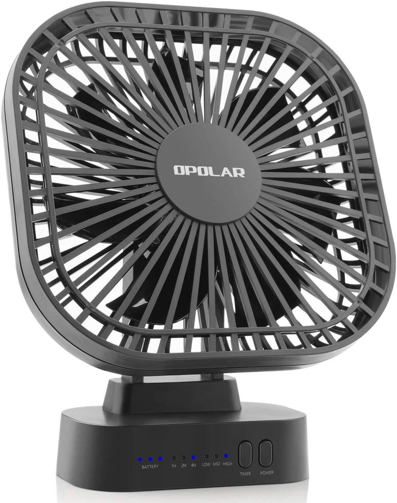 OPOLAR Battery Operated Fan, 5200mA Rechargeable Battery Powered Fan, Strong Wind but Quiet, Timer Setting