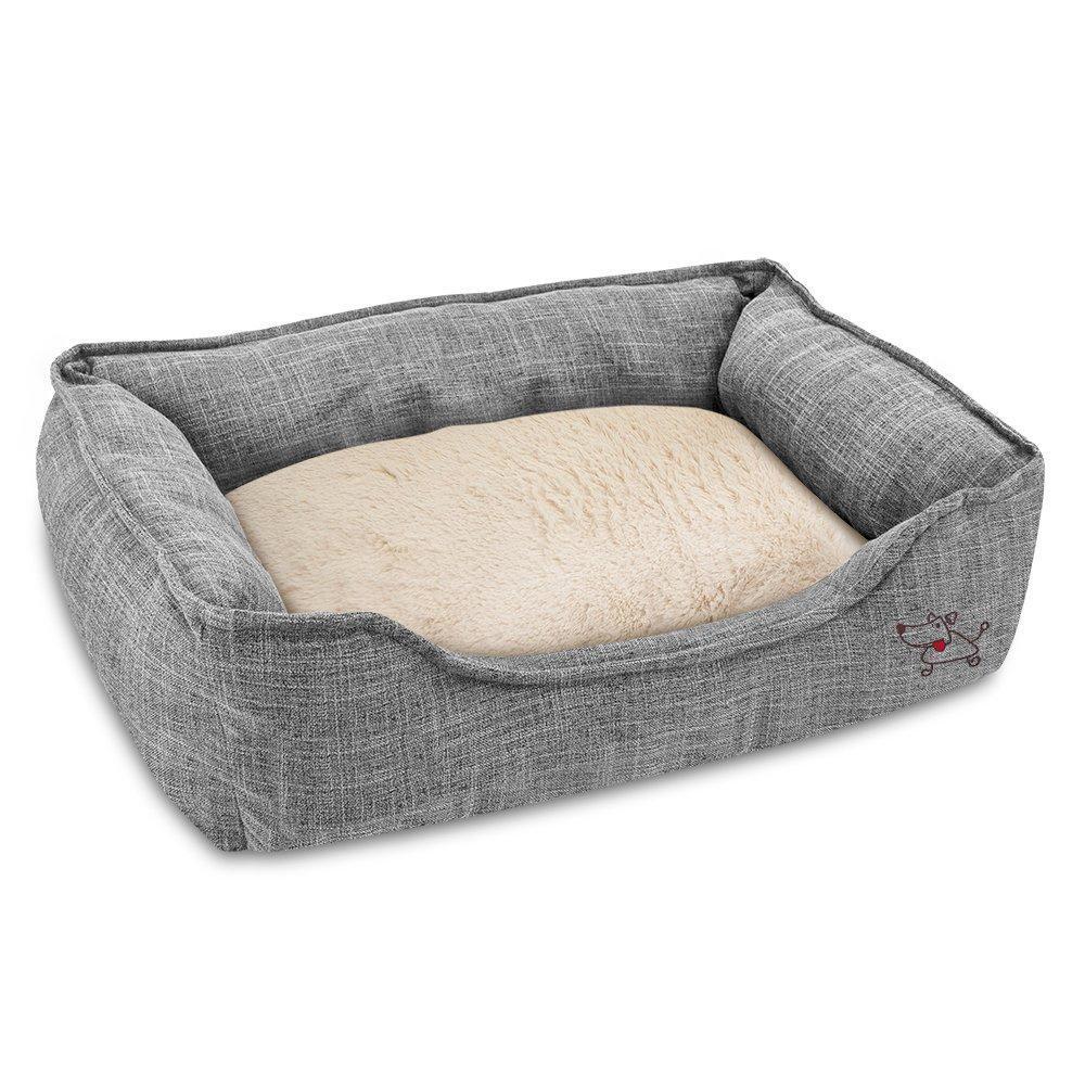 Best Pet Supplies - Breathable Linen Pet Bed for Summer with Comfortable Padding | Square Medium Cozy Cuddler for Dogs and Cats (24" x 19" x 7")