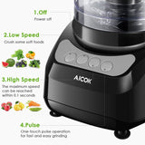 Food Processor 12-Cup, Aicok Multifunction Food processor, 1.8L, 3 Speed Options, 2 Chopping Blades & 1 Disc, Safety Interlocking Design, 500W, Black by Aicok