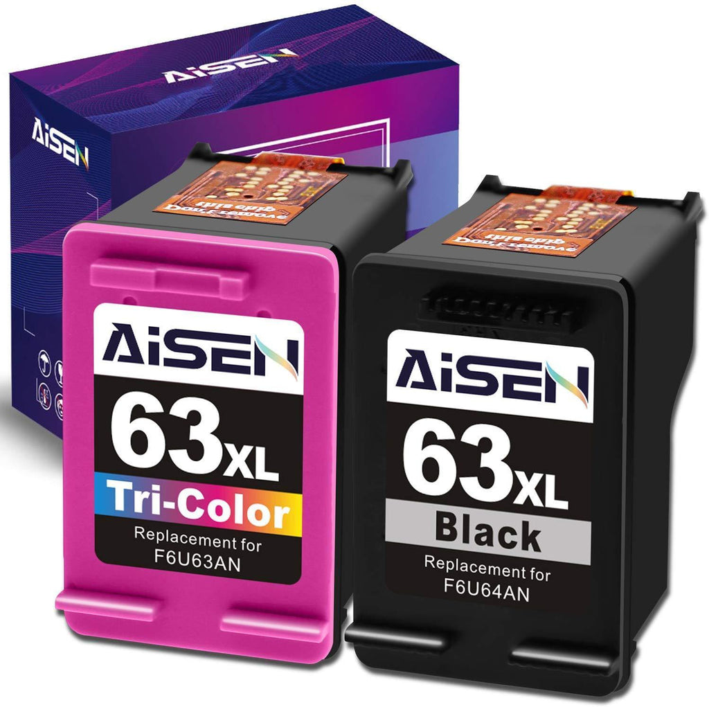 AISEN Remanufactured HP Ink Cartridge 63 Replacement for HP 63XL 63 XL Used in Officejet 3830 5255 5258 4650 5230 Envy 4520 4512 4513 DeskJet 1112 1110 3630 3632 2130 2132 Printer(1 Black 1 Tri-Color)