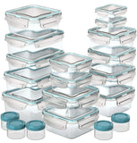 KOMUEE 30 Piece (15 containers,15 lids) Glass Food Storage or Lunch Box Containers w/Airtight Lids - Microwave/Oven/Freezer & Dishwasher Safe, BPA/PVC Free - 5 BONUS Plastic Containers for Condiments
