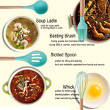 Kitchen Utensil Set Silicone Cooking Utensils, CROSDE 15pcs Kitchen Utensils Set Tools Wooden Handles Spatula Set Cookware Turner Tongs Spatula Spoon Kitchen Gadgets with Holder - Teal