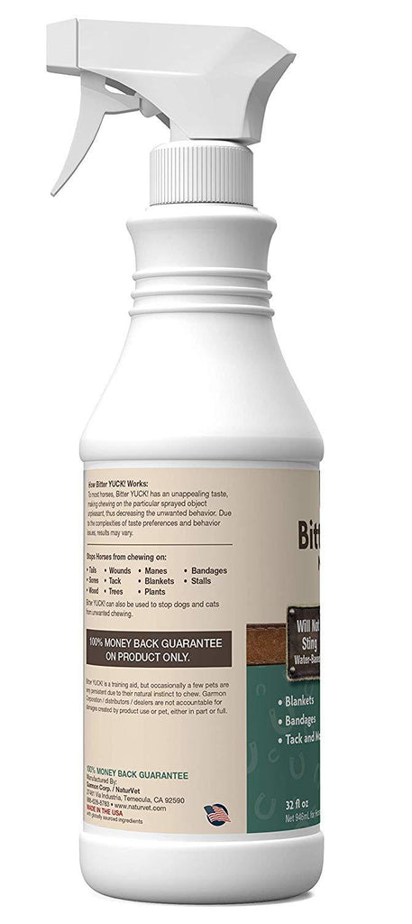 NaturVet – Bitter YUCK - No Chew Spray For Horses – Deters Chewing On Tails, Manes, Bandages, Wounds & More – Water Based Formula Does Not Sting or Stain – 32 oz
