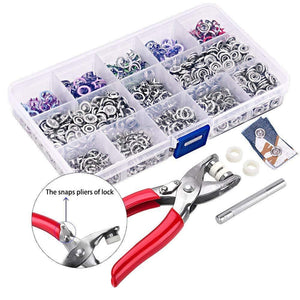 200 Sets Snap Fasteners Kit Tool, 10 Colors 9.5mm Metal Snap Buttons Rings with Fastener Pliers Press Tool Kit for Clothing