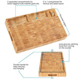 HHXRISE Original Large Plastic Cutting Board With 3 Built-In Compartments, Reversible Chopping Board, Anti-Slip Cutting Mat, Grip Handle And Juice Grooves, Easy Carry and Clean, BPA Free