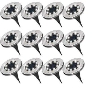 Sunco Lighting 12 Pack Solar Path Lights, Dusk-to-Dawn, 7000K Diamond White, Cross Spike Stake for Easy in Ground Install, Solar Powered LED Landscape Lighting - RoHS/CE