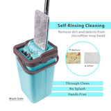 Moppson Flat Mop and Bucket System with Wringer for Floor Cleaning with 4 Washable Microfiber Mop Pads