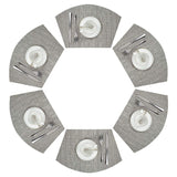 PAUWER Grey Round Table Placemats Set of 7 Wedge and Round Placemats Set for Round Dining Table Washable Woven Vinyl Placemats Set