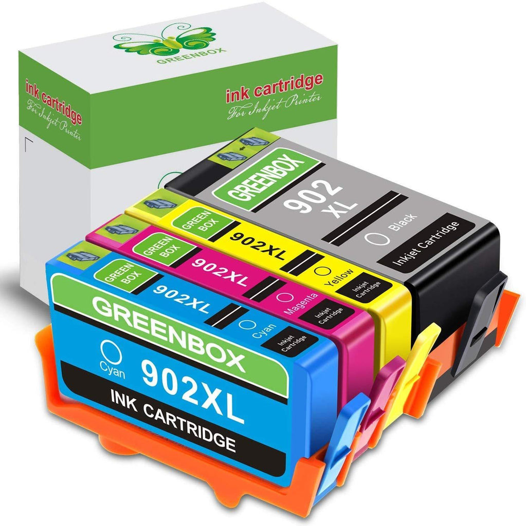 GREENBOX Re-Manufactured Ink Cartridge Replacement for HP 902XL 902 XL Works with OfficeJet Pro 6978 6968 6958 6962 6960 6970 6979 6950 6951 6954 6975 Printer (1 Black 1 Cyan 1 Magenta 1 Yellow)