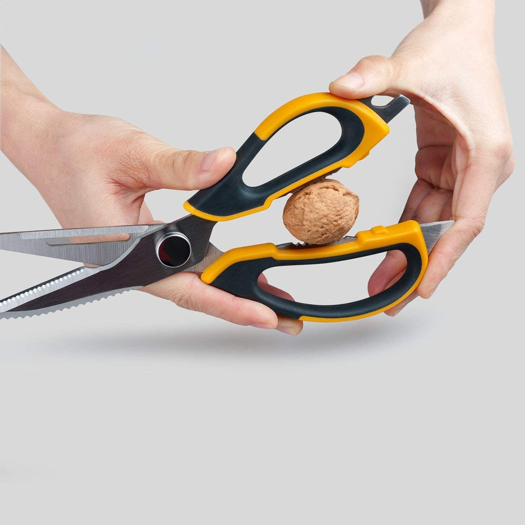 Deiss PRO Kitchen Shears – Heavy Duty Kitchen Scissors – 8-in-1 Multi-Purpose Scissors – Vegetable Peeler, Fish Scaler, Bone Cutting Scissor, Meat Poultry Shears – Magnetic Holder