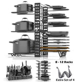 SKATCO Pot Organizer Rack – Metal Pots & Pans Organizer – Pantry & Kitchen Cabinet Organizer – Heavy Duty Lids, Dishes, Pots and Pans Organizer – Horizontal & Vertical Pan Rack with 3 Use Methods