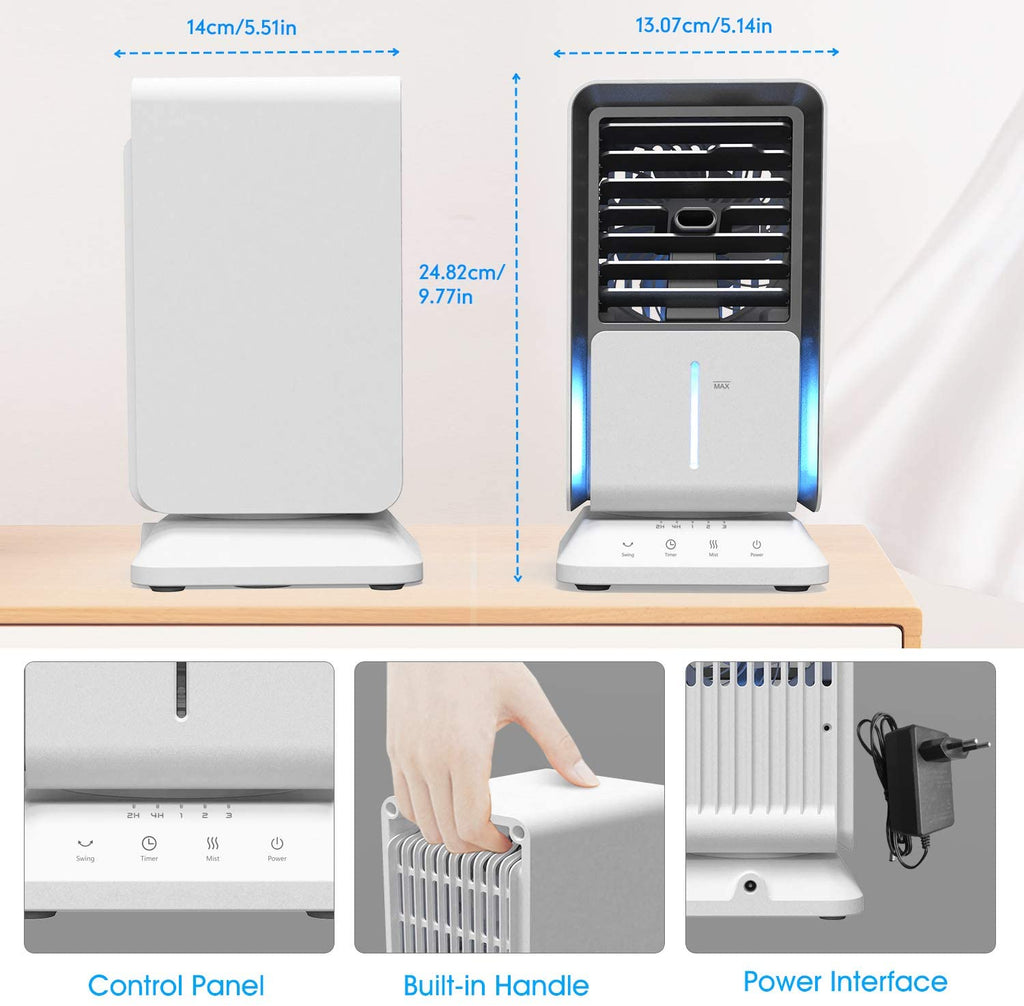 MOSAJIE Portable Air Conditioner, Oscillating Air Cooler Desk Fan Evaporative Air Mist Humidifier with Timer for Home, Office