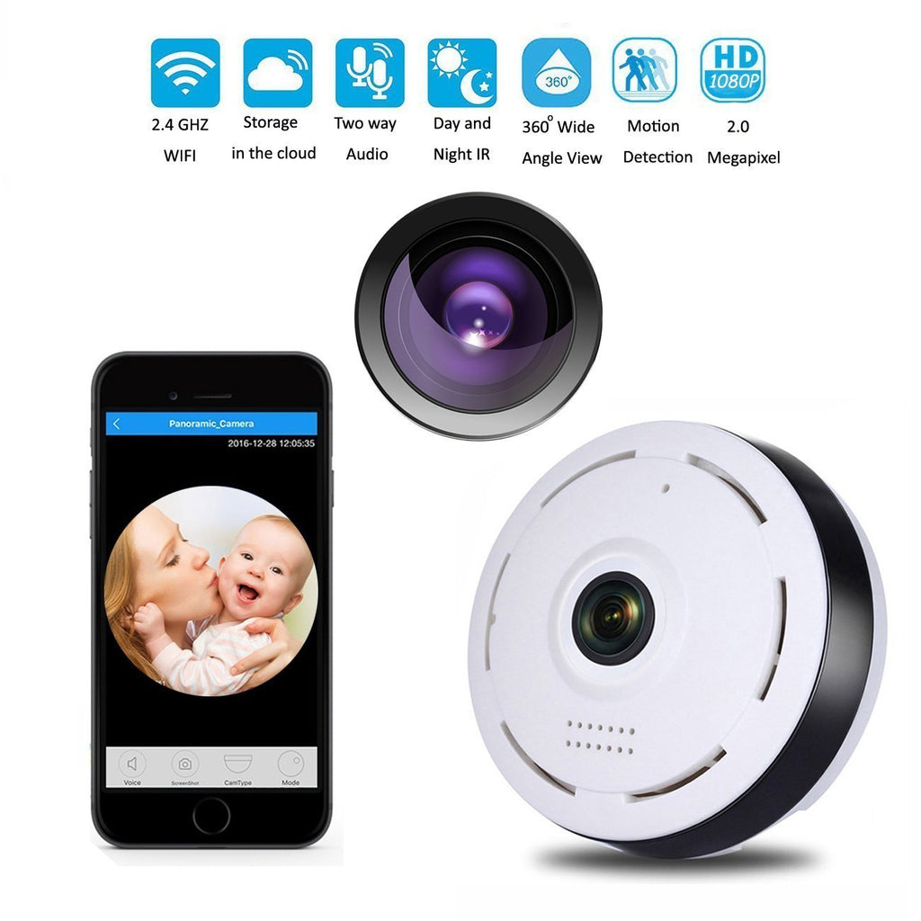 Veoker IP Camera Wireless Wifi 360 Degree Panoramic 2.0 Megapixel 1080P 2.4GHZ Security Camera Super Wide Angle Support IR Night Motion Detection Keep Your Pet & Home Safe