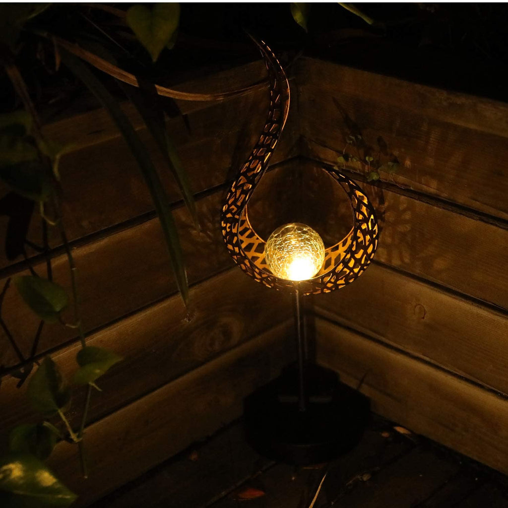 ATHLERIA Garden Solar Table Lights Outdoor Flame Shape Crackle Glass Globe Vintage Metal Lights,Waterproof Warm White LED for Lawn,Patio or Courtyard (Bronze)