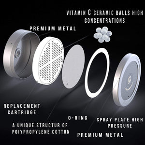 Luxury Filtered Shower Head (Metal) 2 Cartridges Vitamin C + 5 Shower Caps - Reduses Chlorine & Sediments - Consistent Water Pressure - Massage and SPA Effery Shower Head