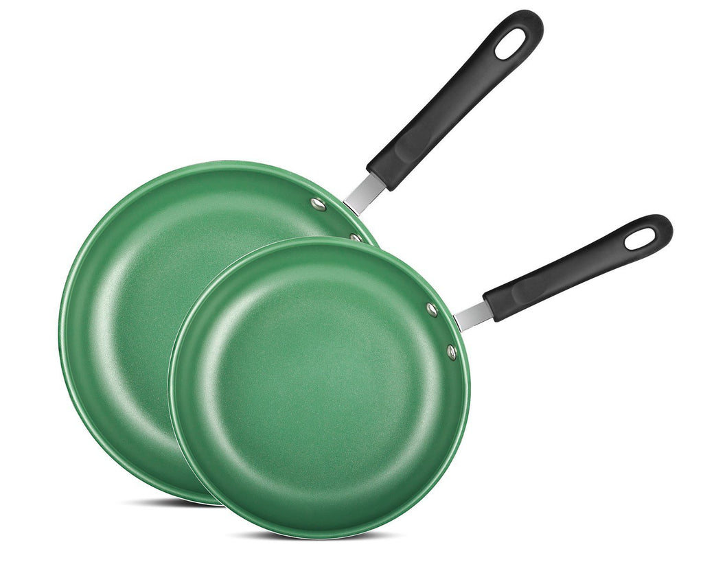 Chef's Star Frying Pan Non stick Ceramic Omelette Cooking Set - Even Heat Saute Pan/Skillet Set - Supreme Frying Pans 10" and 8" inch Cookware Set - Green
