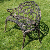 Belleze Antique Designed Rose Style Outdoor Patio Park Garden Bench Bronze Love Seat Cast Iron Backyard Porch Home Pool