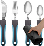 BUNMO Adaptive Utensils - Weighted Knives Forks and Spoons Silverware Set for Elderly People Disability Parkinsons Arthritis Aid Handicapped Hand Muscle Weakness Large Grip Built Up Utensils