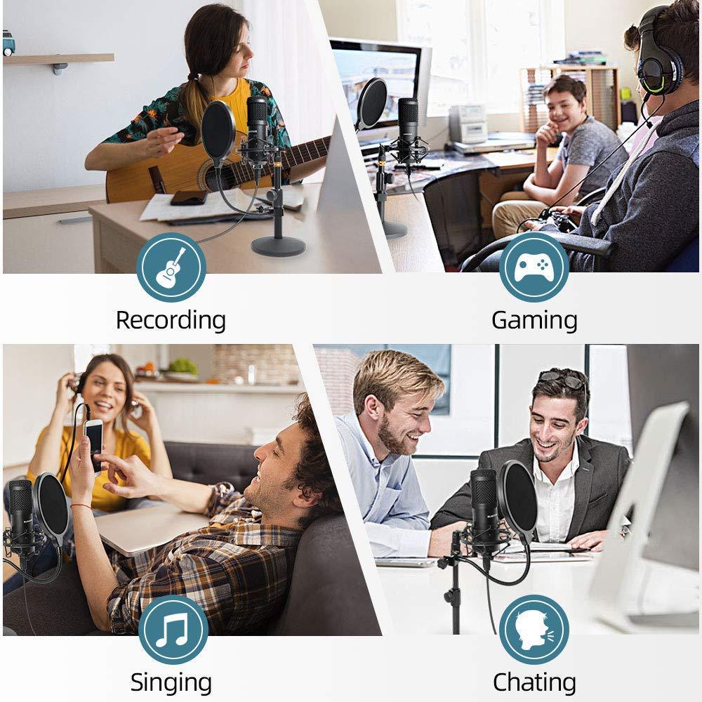 USB Streaming Podcast PC Microphone, SUDOTACK Professional 96KHZ/24Bit Studio Cardioid Condenser Mic Kit with Sound Card Desktop Stand Shock Mount Pop Filter, for Skype Youtuber Gaming Recording