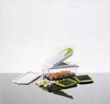 Vegetable and Fruit Chopper with 3 Stainless Steel Blades, Adjustable Slicer & Dicer With Storage Container and Non-Skid Base, by Tiabo