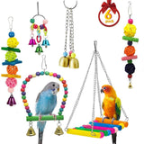 Mrli Pet 9 Pack Bird Parrot Swing Chewing Toys- Natural Wood Hanging Bell Bird Cage Toys Suitable for Small Parakeets, Cockatiels, Conures, Finches,Budgie,Macaws, Parrots, Love Birds