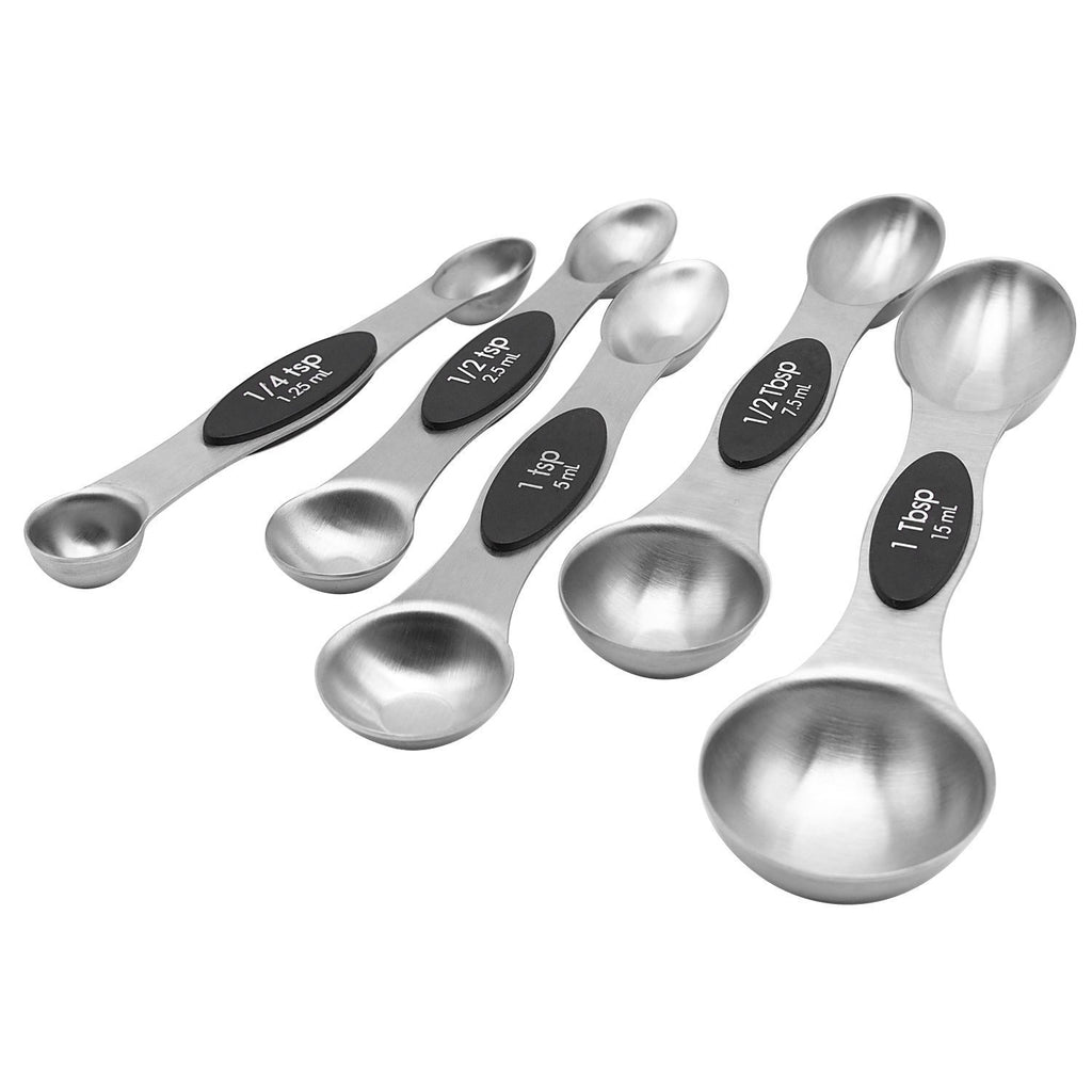 AUYE Magnetic Measuring Spoons,Set of 5 Double Sided Stainless Steel,Measuring dry and Liquid Ingredients for Home and Kitchen