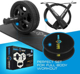 mandrill Ab Roller, Core Sliders, and Jump Rope Exercise Bundle, Body, Legs and Arms Fitness to Build Strength, Tone Muscle, Shred Abdominals, Home Gym Training Equipment