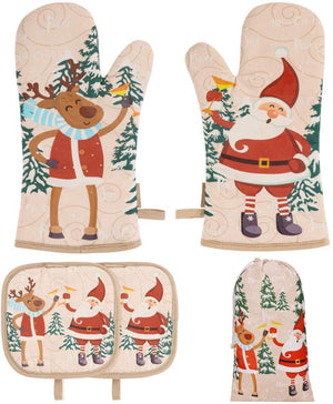 KeShi Kitchen Oven Mitts Set, Oven Mitts and Pot Holders, Heat Resistant with Quilted Cotton Lining, Non-Slip Surface 4 Pieces for Cooking, Baking, Grilling, Barbecue (Gray)