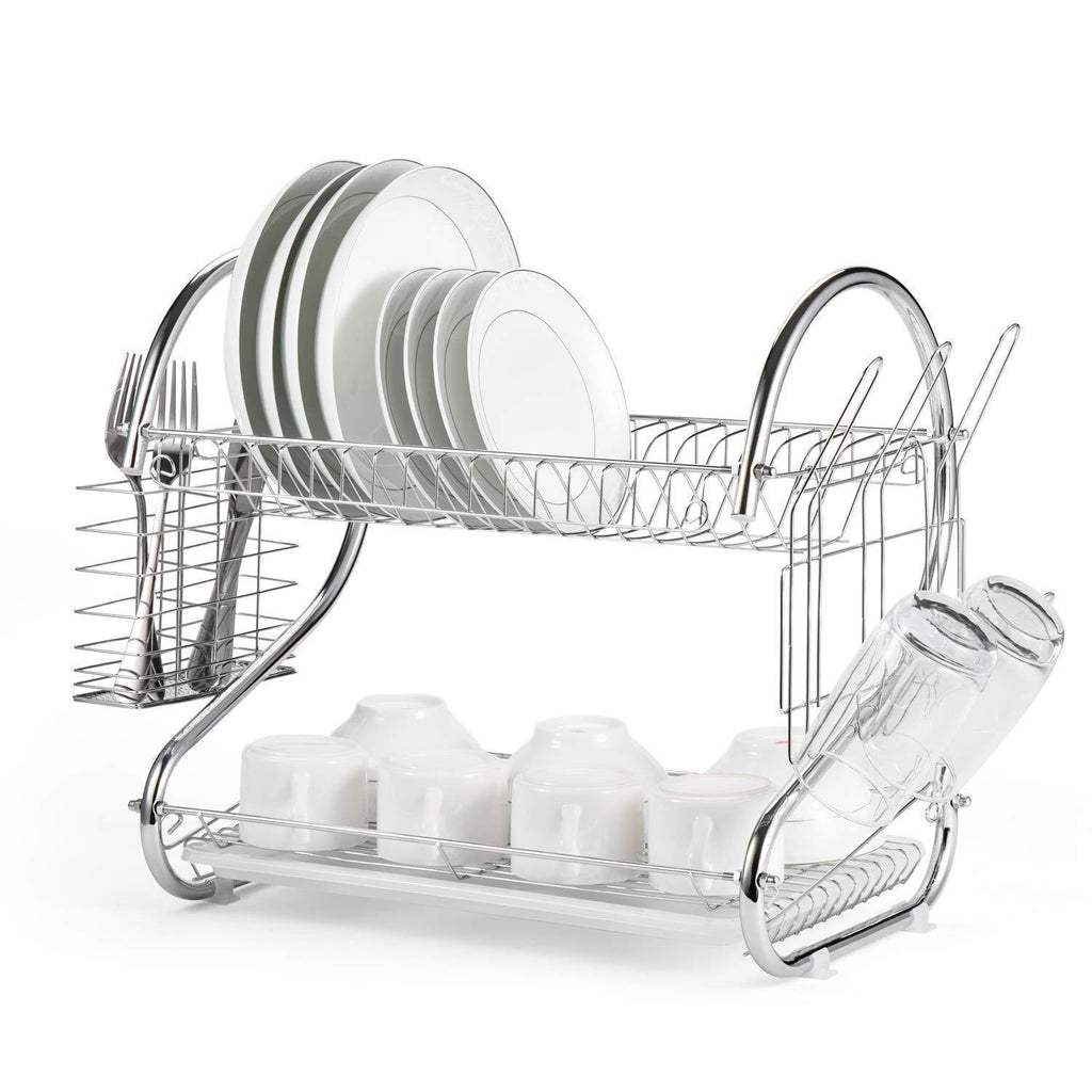 Zippem 2-Tier Dish Drying Rack – Dish Drainer, Chrome Plating Dish Rack, Includes Utensil Holder, and Drain Board, Silver 15.74 x 14.57 x 9.84 Inches