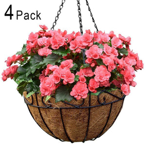 Metal Hanging Planter Basket with Coco Coir Liner 12 Inch Round Wire Plant Holder with Chain Porch Decor Flower Pots Hanger Garden Decoration Indoor Outdoor Watering Hanging Baskets by AMAGABELI GARDEN & HOME