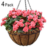 Amagabeli 4 Pack Metal Hanging Planter Basket with Coco Coir Liner 14 Inch Round Wire Plant Holder with Chain Porch Decor Flower Pots Hanger Garden Decoration Indoor Outdoor Watering Hanging Baskets