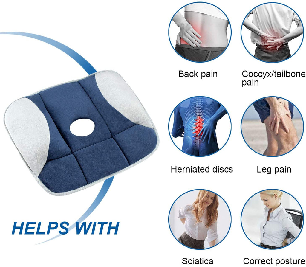 Memory Foam Seat Cushion - Back, Coccyx, Sciatica and Tailbone Pain Relief, Non Slip Breathable Orthopedic Seat Cushion Tailbone Pillow for Office Chair, Car Seats and Wheelchair by iDOO