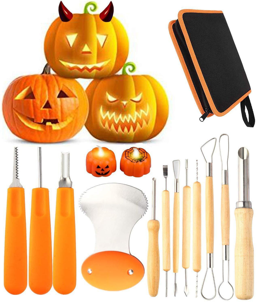 12 Pieces Professional Pumpkin Carving Tool Kit Heavy Duty Stainless Steel Tool Set with Storage Carrying Case Used As a Carving Knife for Pumpkin Halloween Decoration