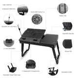 Laptop Table for Bed-Moclever Multi-Functional Laptop Bed Tray with 2 Independent Laptop Stands-Foldable Adjustable to 2 Different Heights-Internal Cooling Fan for Laptop Desk-LED Desk Lamp-4 Port USB