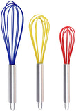 TEEVEA  Silicone Whisk, Balloon Whisk Set, Wire Whisk, Egg Frother, Milk and Egg Beater Blender - Kitchen Utensils for Blending, Whisking, Beating, Stirring, Set of 3, Red,Yellow, Blue