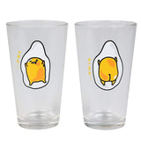 Gudetama The Lazy Egg Pint Glass Set - Cute Front and Back Gudetama Egg Yolk Design - Sanrio - 15 oz