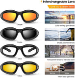 BELINOUS Safety Glasses, Polarized Motorcycle Riding Glasses Goggles Sunglasses Accessory for Men Women, 4 in 1 Copper Smoke Clear Yellow Lenses, Black Frame, Cycling Driving Hunting Fishing Shooting