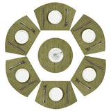 PAUWER Grey Round Table Placemats Set of 7 Wedge and Round Placemats Set for Round Dining Table Washable Woven Vinyl Placemats Set