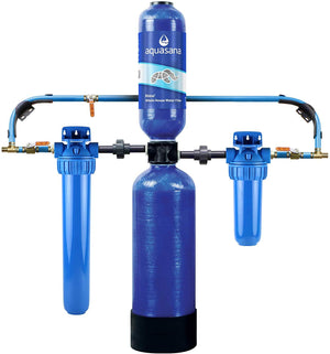 Aquasana Whole House Well Water Filter System w/ UV Purifier & Salt-Free Descaler - Filters Sediment & 97% Of Chlorine - Carbon & KDF Home Water Filtration - 500,000 Gl