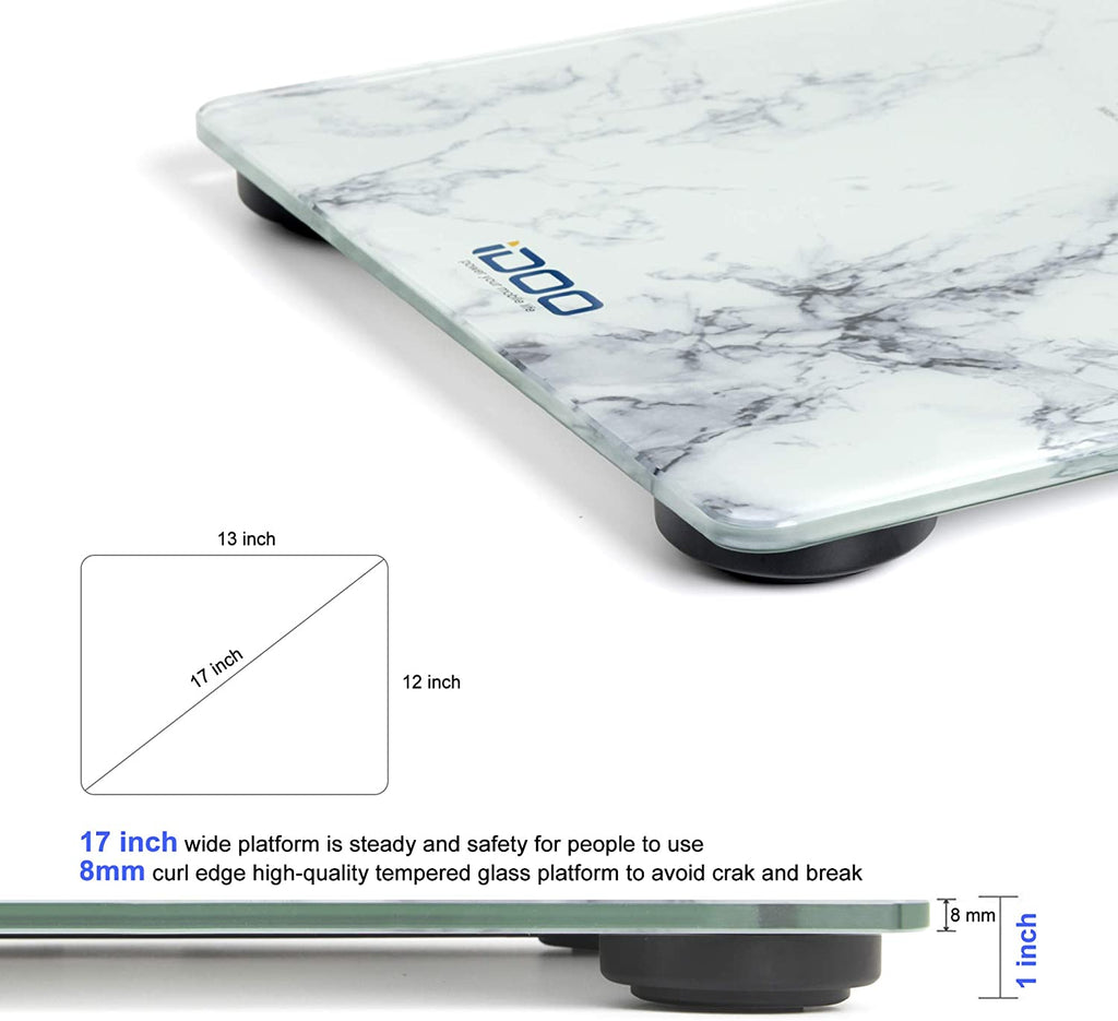 High Precision Digital Bathroom Weight Scale 440 Pound Capacity, Ultra Wide Heavy-Duty Platform with Elegant Marble Design by iDOO