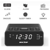 BOCTOP Digital LED Alarm Clock Radio with Sleep Timer FM Radio, 2A USB Charging Port, Dimmer, Snooze for Bedrooms