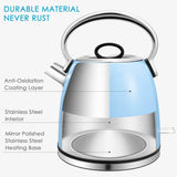 Aicok Electric Tea Kettle, 1.7-Liter Brushed Stainless Steel Kettle with Anti-oxidant Blue Coating, Retro Style with Modern Feature Water Kettle, Auto Shut Off, 1500W